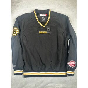 Mitchell & Ness Boston Bruins NHL Windbreaker Pullover Jacket Black Mens Small